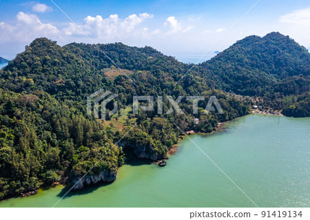 Aerial view of Ao Kram or Baan Ao Khram fisherman village in Chumphon, Thailand Aerial view of Ao Kram or Baan Ao Khram fisherman village in Chumphon, Thailand 91419134