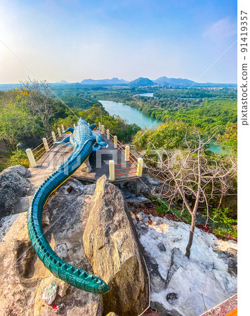 Chao Mae Tubtim Thong Shrine, crocodile temple at the viewpoint in Prachuap Khiri Khan, Thailand Chao Mae Tubtim Thong Shrine, crocodile temple at the viewpoint in Prachuap Khiri Khan, Thailand 91419357