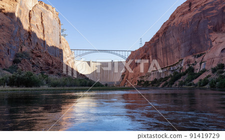 Glen Canyon Dam and Colorado River in Page, Arizona, United States of America. Glen Canyon Dam and Colorado River in Page, Arizona, United States of America. 91419729