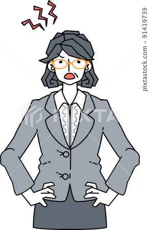 Illustration of a middle-aged woman in a suit that gets angry Illustration of a middle-aged woman in a suit that gets angry 91419739