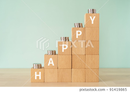 Blocks and coins labeled "HAPPY" Blocks and coins labeled "HAPPY" 91419865