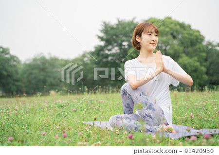 Park Yoga Half Fish King Pose Park Yoga Half Fish King Pose 91420930