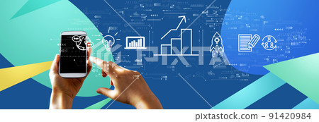 Business growth analysis with person using smartphone 91420984