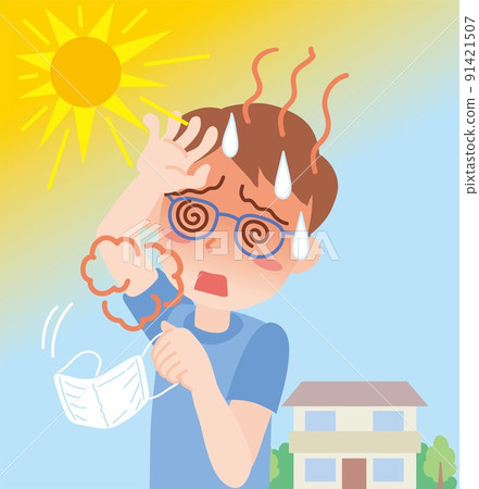 中暑_在戶外摘口罩的男人 91421507