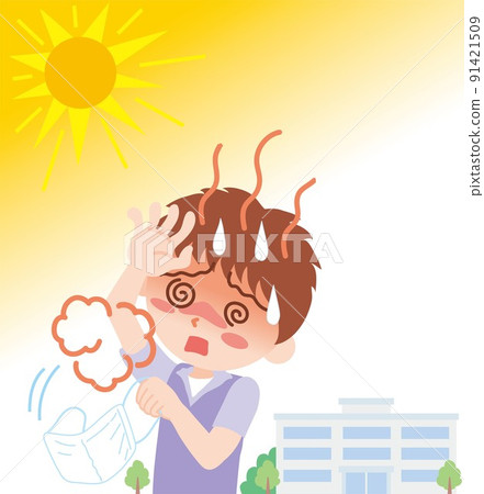 Heat stroke_boy who removes mask outdoors 91421509