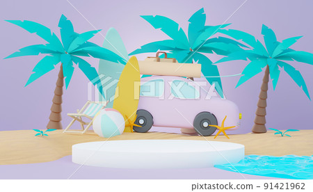 3d render Summer sale podium stand for showing product. Beach Vacations Scene in Summer for mock up. 3d render Summer sale podium stand for showing product. Beach Vacations Scene in Summer for mock up. 91421962