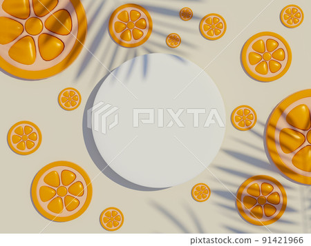 3d render top view of white blank cylinder frame for mock up and display products with shadows of palm leaves with summer background. 3d render top view of white blank cylinder frame for mock up and display products with shadows of palm leaves with summer background. 91421966