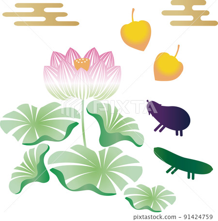 Obon Obon silhouette paper-cutting decoration lotus flower summer July August Japanese pattern simple illustration material set 91424759