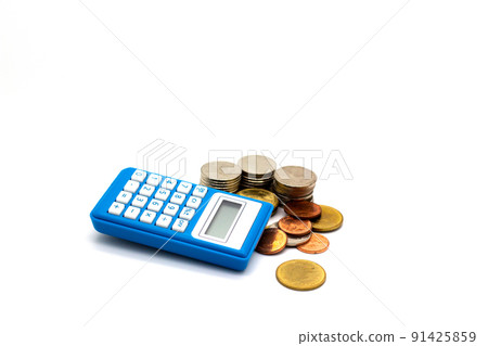 Thai baht coins and blue calculator Thai baht coins and blue calculator 91425859