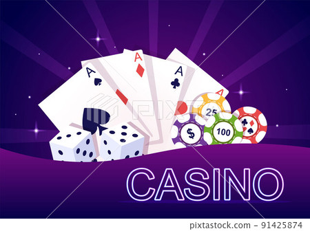 Casino Cartoon Illustration with Buttons, Slot Machine, Roulette, Poker Chips and Playing Cards for Gambling Style Design Casino Cartoon Illustration with Buttons, Slot Machine, Roulette, Poker Chips and Playing Cards for Gambling Style Design 91425874