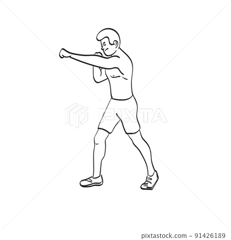 full length of man punching without gloves illustration vector hand drawn isolated on white background line art. full length of man punching without gloves illustration vector hand drawn isolated on white background line art. 91426189