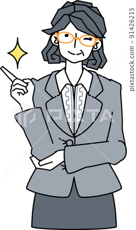 Illustration of a woman in a suit wearing a wink Illustration of a woman in a suit wearing a wink 91426215