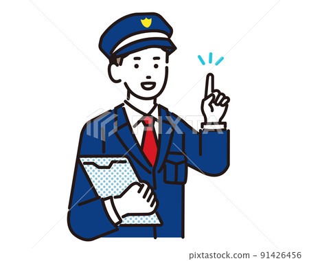一名警衛舉起食指解釋/警衛/交通指導/建築的矢量圖解 一名警衛舉起食指解釋/警衛/交通指導/建築的矢量圖解 91426456