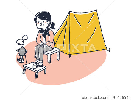 獨自在營地燒水煮咖啡的女人享受大自然休閒時光的人 獨自在營地燒水煮咖啡的女人享受大自然休閒時光的人 91426543