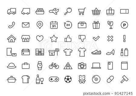與在線購物相關的線描圖標集 91427145