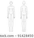 Line drawing female croqui for flat fashion sketches and cads. Vector mannequin design.  91428450