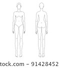 Line drawing female croqui for flat fashion sketches and cads. Vector mannequin design.  91428452