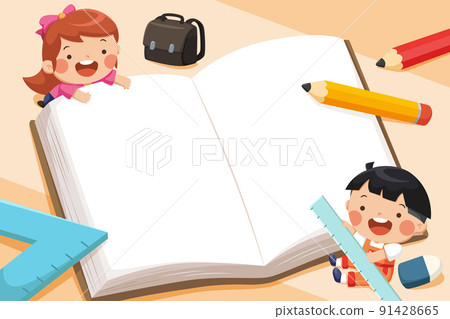 Schoolkids with an opened book 91428665