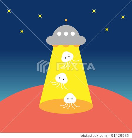 UFO light and alien square 91429985