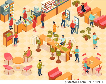 Food Court Isometric Background Food Court Isometric Background 91430911