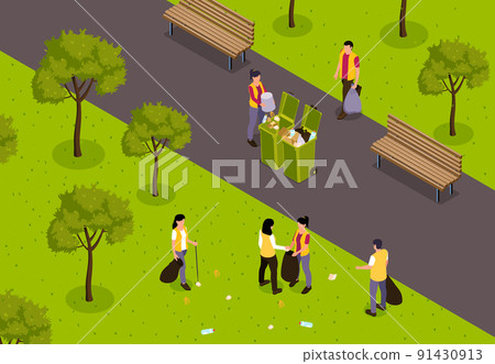 Isometric Garbage Recycling Composition 91430913