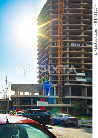 Building construction site against blue sky in Istanbul. 91431277