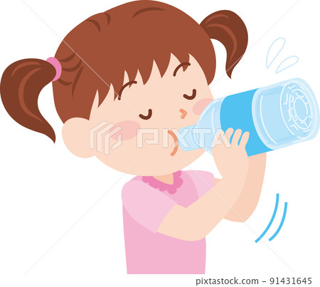 女孩用塑料瓶喝水 女孩用塑料瓶喝水 91431645