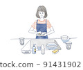 Illustration of a woman washing dishes 91431902