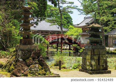 Water lily in full bloom at Kongo Tanji Temple 91432489