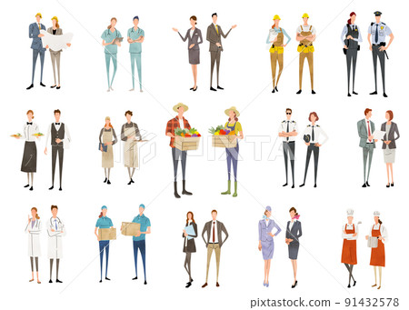 矢量圖素材：各種職業和職業的人集 91432578