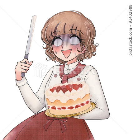 1950年代少女漫畫風格不擅長切蛋糕的店員 91432989
