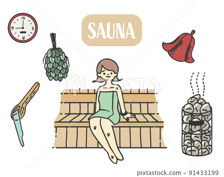 Women and goods entering the sauna 91433199