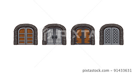 Medieval wooden doors, closed gates for game Medieval wooden doors, closed gates for game 91433631