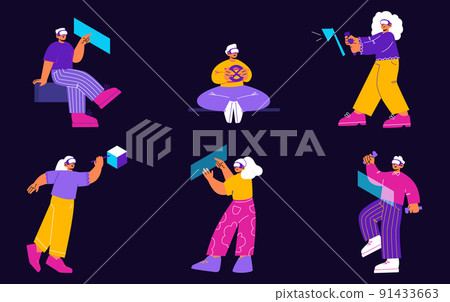 People use virtual reality glasses People use virtual reality glasses 91433663