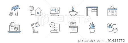 Home office, freelance doodle icons or signs set 91433752
