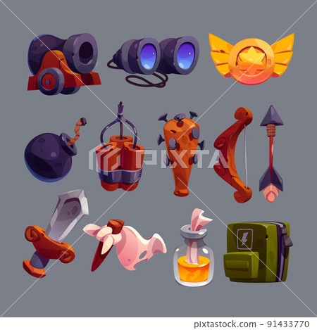 Military game icons cartoon vector, war collection 91433770