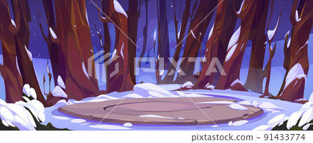 Ancient celtic stone platform in winter forest 91433774