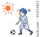 Soccer boy swaying due to heat stroke 91433851