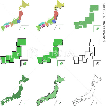 Illustration set of colorful Japanese archipelago Illustration set of colorful Japanese archipelago 91434308