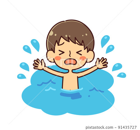 Boy drowning in the pool Illustration material Boy drowning in the pool Illustration material 91435727