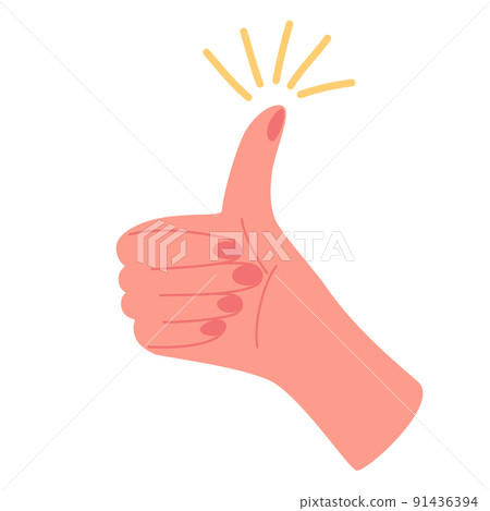 Hand showing thumbs up sign. Hand gestures of ok finger symbol. Perfect for poster, backdrop element, banner shape. Hand Drawn Cartoon Vector illustration.  91436394