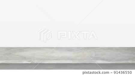 Gray concrete stone countertop on white panoramic background, promotional web template - Vector 91436550