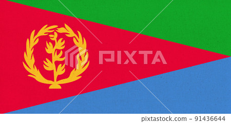 Flag of Eritrea. Eritrean flag on fabric surface. Fabric texture 91436644