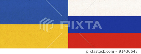 Flag of the two countries. Ukrainian and Russian two folded flags Flag of the two countries. Ukrainian and Russian two folded flags 91436645