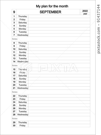 Calendar template for september 2022 year. Planner diary in minimalism style Calendar template for september 2022 year. Planner diary in minimalism style 91437144