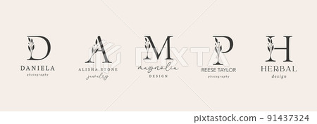 Collection of Botanical Minimalistic, Initial, Letter Feminine Logos with Organic Plant Elements Collection of Botanical Minimalistic, Initial, Letter Feminine Logos with Organic Plant Elements 91437324