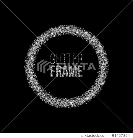 Round ring frame made of silver glitter isolated on black background. Vector silver frame. Round ring frame made of silver glitter isolated on black background. Vector silver frame. 91437864
