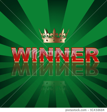 Casino, lottery or sport background. Winner word with golden crown on green striped background. 91438684