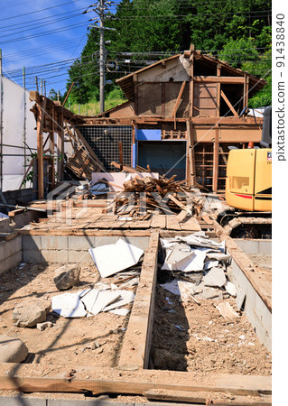 Wooden house demolition site 91438840