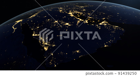 Russia at night in the earth planet rotating from space Russia at night in the earth planet rotating from space 91439250